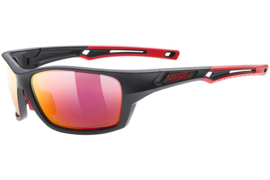 Okulary przeciwsłoneczne uvex sportstyle 232 P Black Mat / Red S3 Polarized Prostokątne Czarne