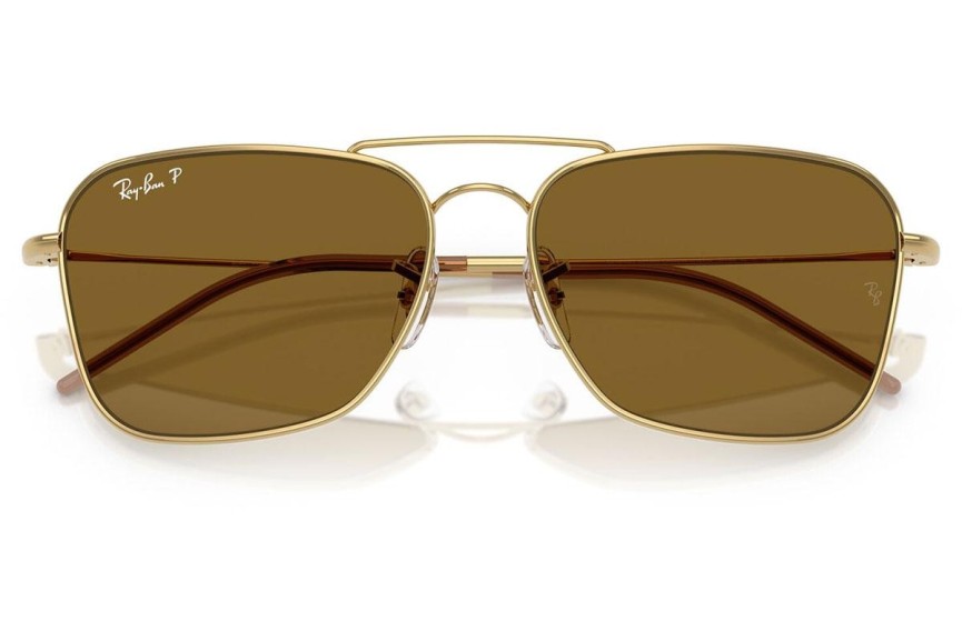 Okulary przeciwsłoneczne Ray-Ban Caravan Reverse RBR0102S 001/83 Polarized Prostokątne Złote