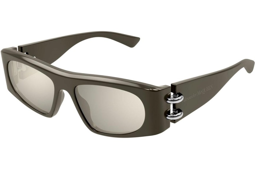 Okulary przeciwsłoneczne Alexander McQueen AM0471S 004 Prostokątne Brązowe