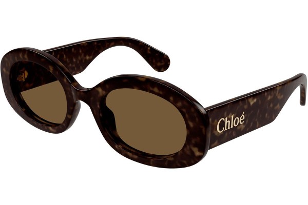 Okulary przeciwsłoneczne Chloe CH0258S 002 Owalne Havana