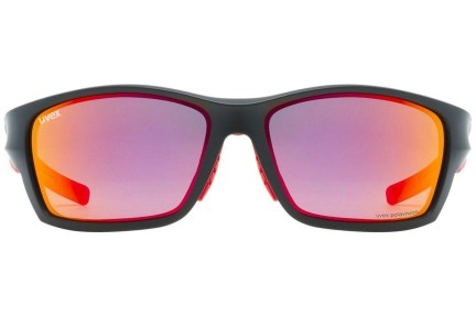 Okulary przeciwsłoneczne uvex sportstyle 232 P Black Mat / Red S3 Polarized Prostokątne Czarne