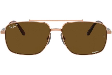 Okulary przeciwsłoneczne Ray-Ban Michael Titanium RB8096 9266AN Polarized Prostokątne Brązowe