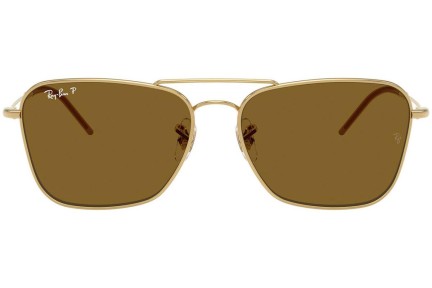 Okulary przeciwsłoneczne Ray-Ban Caravan Reverse RBR0102S 001/83 Polarized Prostokątne Złote